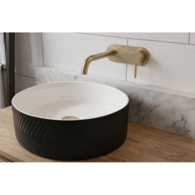 Vasque à poser ronde -36,5 cm -Noir et blanc rainuré -MIREA