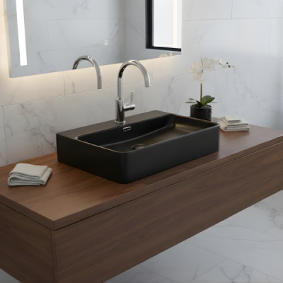 Vasque à poser rectangulaire - 60,5 x 41,5 cm - Noir mat - ZAYRA