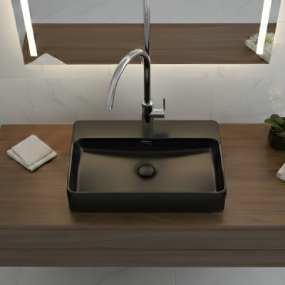 Vasque à poser rectangulaire -60,5 x 41,5 cm -Noir mat -ZAYRA