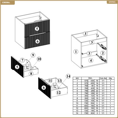 Meuble sous-vasque - L.80 x H.57 x P.45,8 cm - CREMA