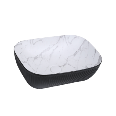 Vasque à poser rectangulaire - 47 x 33,5 cm - Noir et blanc marbré - VELORA