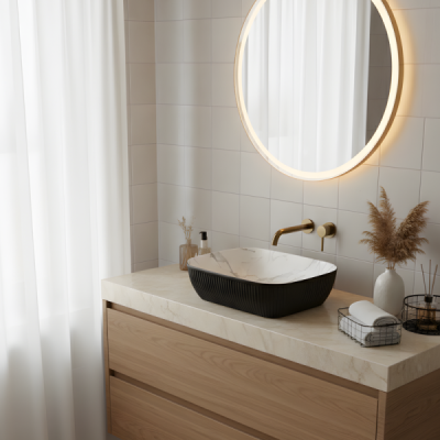 Vasque à poser rectangulaire - 47 x 33,5 cm - Noir et blanc marbré - VELORA