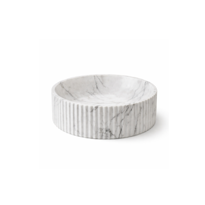 Vasque à poser ronde -40 cm -Marbre mat rainuré -CALYRA