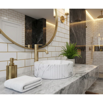 Vasque à poser ronde - 40 cm - Marbre mat rainuré - CALYRA