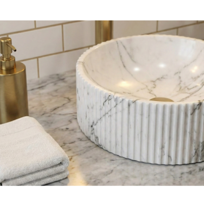 Vasque à poser ronde -40 cm -Marbre mat rainuré -CALYRA