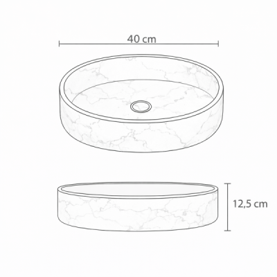 Vasque à poser ronde -40 cm -Marbre mat rainuré -CALYRA