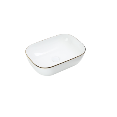 Vasque à poser rectangulaire -45,5 x 32 cm -Blanc brillant détail or -ELVINA
