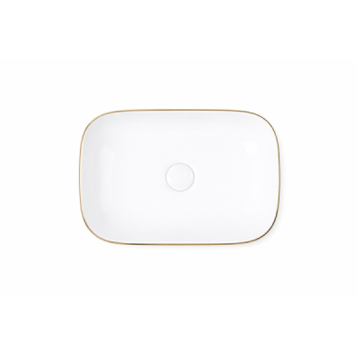 Vasque à poser rectangulaire -45,5 x 32 cm -Blanc brillant détail or -ELVINA