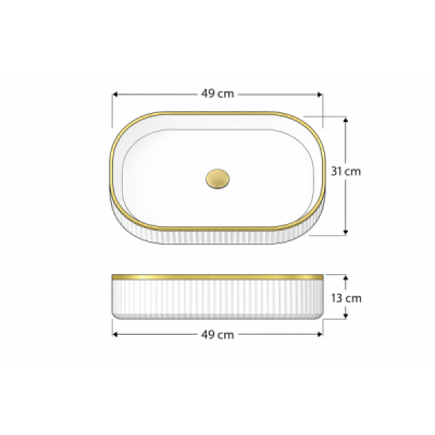 Vasque à poser ovale -49 x 31 cm -Blanc brillant liseré or -ORIELA