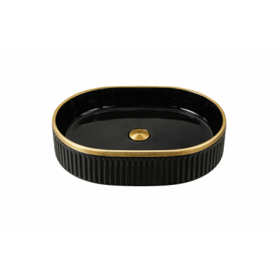 Vasque à poser ovale -49 x 31 cm -Noir brillant liseré or -ORIONA