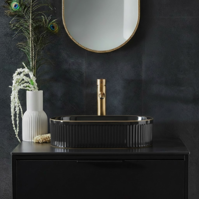 Vasque à poser ovale -49 x 31 cm -Noir brillant liseré or -ORIONA