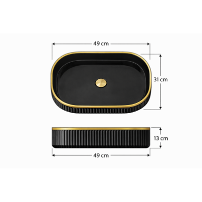 Vasque à poser ovale -49 x 31 cm -Noir brillant liseré or -ORIONA