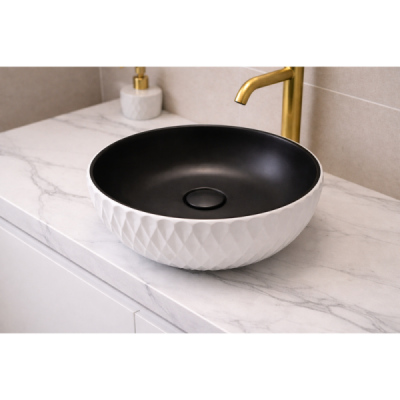Vasque à poser ronde -40 cm -Blanc et noir -AKIRA