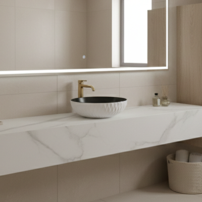 Vasque à poser ronde -40 cm -Blanc et noir -AKIRA