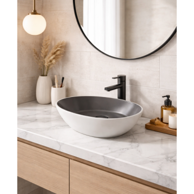 Vasque à poser ovale - 55 x 33,5 cm - Gris et blanc grainé - NARNIA