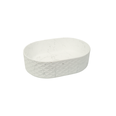 Vasque à poser ovale relief -55 x 35 cm -Blanc mat marbre -SELIA