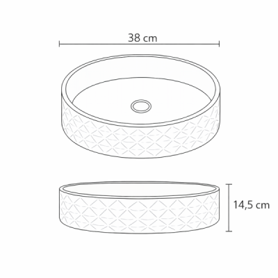 Vasque à poser ronde relief-38 x 38 cm -Blanc mat marbre -SELIA