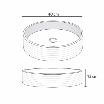 Vasque à poser ronde - 40 cm -Gris et blanc grainé rainurée - PERLA