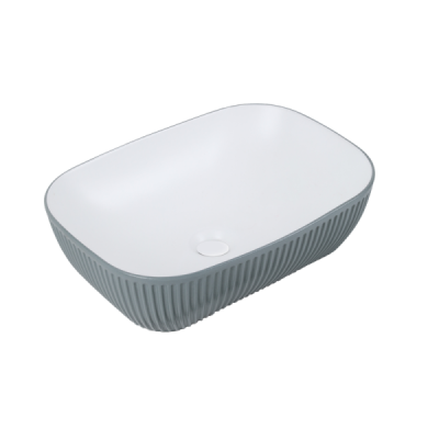 Vasque à poser rectangulaire -47 x 33,5 cm -Blanc et rainurée gris -SERENIA