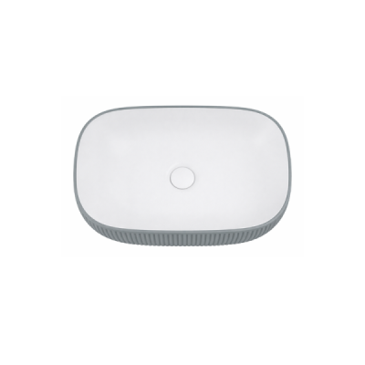 Vasque à poser rectangulaire -47 x 33,5 cm -Blanc et rainurée gris -SERENIA
