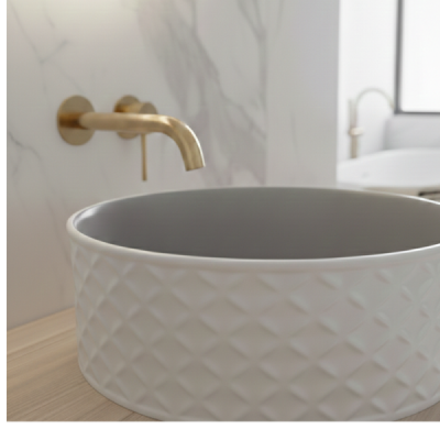 Vasque à poser ronde -38 cm -Gris et blanc grainé -LUCIA