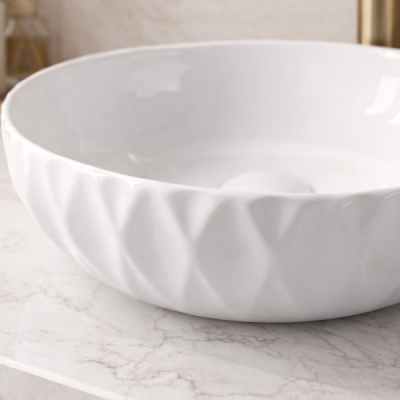 Vasque à poser ronde - 39,5 cm - Blanc brilllant géométrique -GIULIA