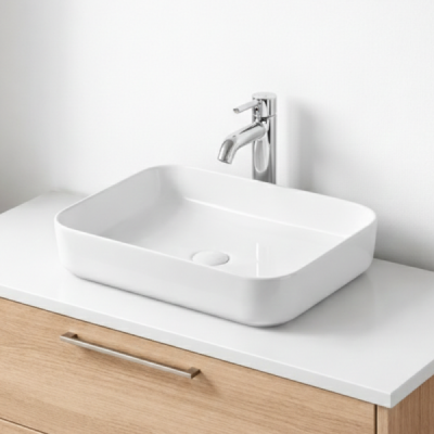 Vasque à poser rectangulaire -50 x 40 cm -Blanc brillant -AURORA