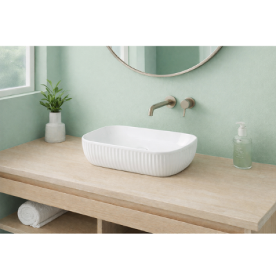 Vasque à poser rectangulaire - 47 x 33,5 cm - Blanc brillant rainurée - VITTORIA