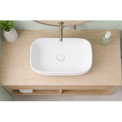 Vasque à poser rectangulaire - 47 x 33,5 cm - Blanc brillant rainurée - VITTORIA