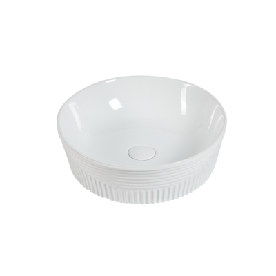 Vasque à poser ronde -40 cm -Blanc brillant rainurée -ELENA