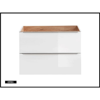 Meuble sous vasque de 80 cm - Blanc - 2 tiroirs - LISOA