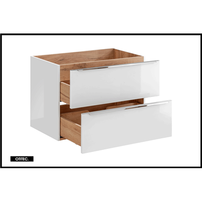 Meuble sous vasque de 80 cm - Blanc - 2 tiroirs - LISOA