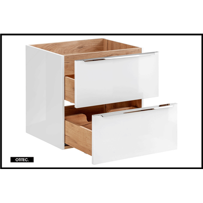 Meuble sous vasque de 60 cm - Blanc - 2 tiroirs - LISOA