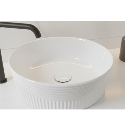 Vasque à poser ronde -40 cm -Blanc brillant rainurée -ELENA