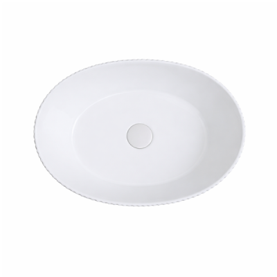 Vasque à poser ovale - 49,5 x 34 cm - Blanc brillant rainurée - ISABELLA