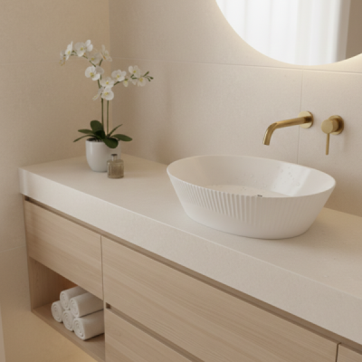 Vasque à poser ovale -49,5 x 34 cm -Blanc brillant rainurée -ISABELLA