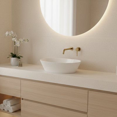 Vasque à poser ovale - 49,5 x 34 cm - Blanc brillant rainurée - ISABELLA