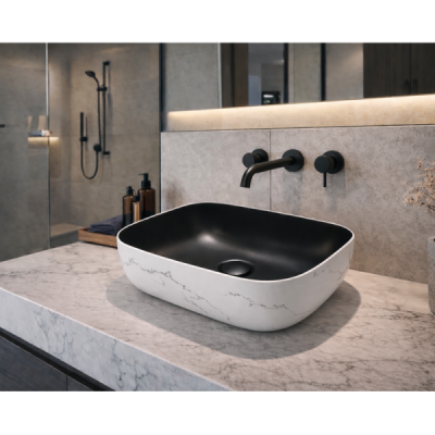 Vasque à poser rectangulaire -47 x 33,5 cm -Noir mat et blanc marbré -VALENTINA