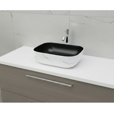 Vasque à poser rectangulaire -47 x 33,5 cm -Noir mat et blanc marbré -VALENTINA