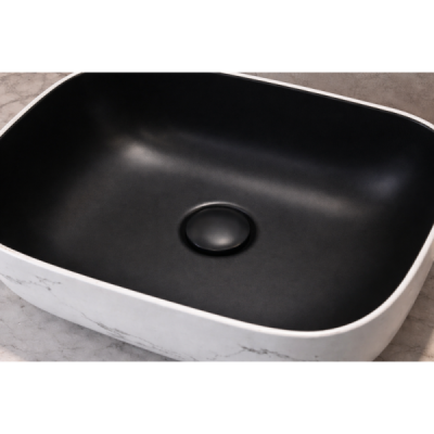 Vasque à poser rectangulaire -47 x 33,5 cm -Noir mat et blanc marbré -VALENTINA