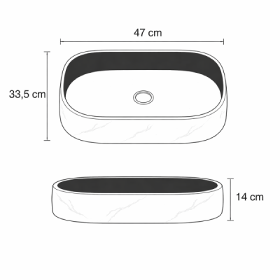 Vasque à poser rectangulaire -47 x 33,5 cm -Noir mat et blanc marbré -VALENTINA