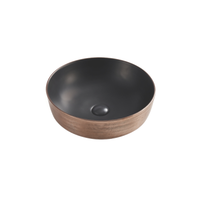 Vasque à poser ronde -41,5 cm -Noir mat et doré texturé -COPRA