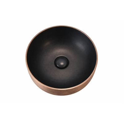 Vasque à poser ronde -41,5 cm -Noir mat et doré texturé -COPRA