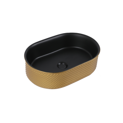 Vasque à poser ovale capsule -50 x 34 cm -Noir mat doré piqué -GOLDI