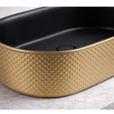 Vasque à poser ovale capsule -50 x 34 cm -Noir mat doré piqué -GOLDI