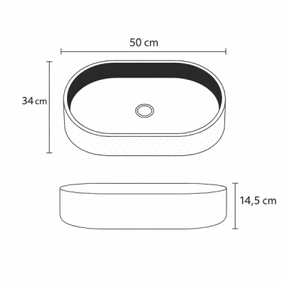 Vasque à poser ovale capsule -50 x 34 cm -Noir mat doré piqué -GOLDI