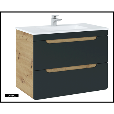 Meuble sous vasque de 80 cm - Gris - 2 tiroirs - PASTI