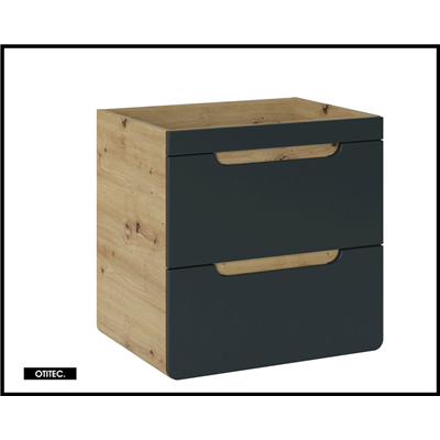 Meuble sous vasque de 60 cm - Gris - 2 tiroirs - PASTI