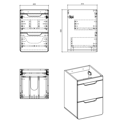 Meuble sous vasque de 60 cm - Gris - 2 tiroirs - PASTI