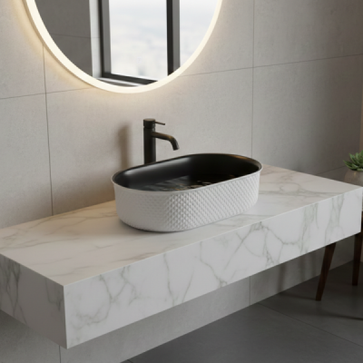Vasque à poser ovale capsule - 50 x 34 cm - Noir mat blanc piqué - SASSO